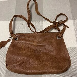 Roots Tribal Brown Leather Crossbody Bag - New